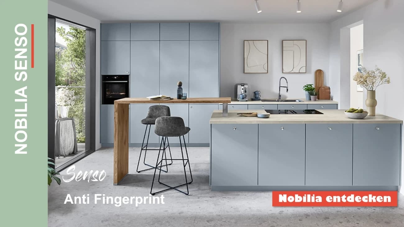 Product graphic of a pale kitchen with an island